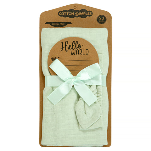 BABY BIRTH ANNOUNCEMENT SWADDLE SET - Mint green