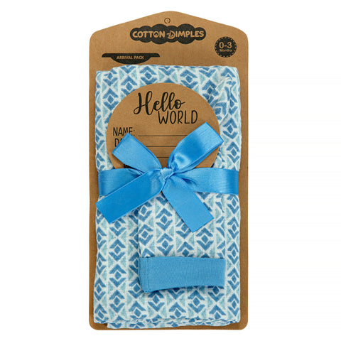 BABY BIRTH ANNOUNCEMENT SWADDLE SET - Blue Pottery