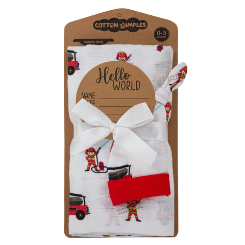 Baby Birth Announcement Swaddle Set - Fireman to the Rescue