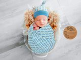 BABY BIRTH ANNOUNCEMENT SWADDLE SET - Blue Pottery