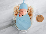 BABY BIRTH ANNOUNCEMENT SWADDLE SET - Aquamarine