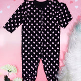 Heart Printed Footie - Baby Girl