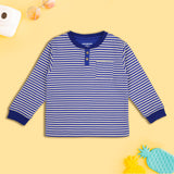 Cozy Blue Striped Fleece Henley