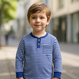 Cozy Blue Striped Fleece Henley