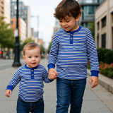 Cozy Blue Striped Fleece Henley