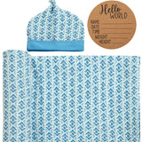 BABY BIRTH ANNOUNCEMENT SWADDLE SET - Blue Pottery