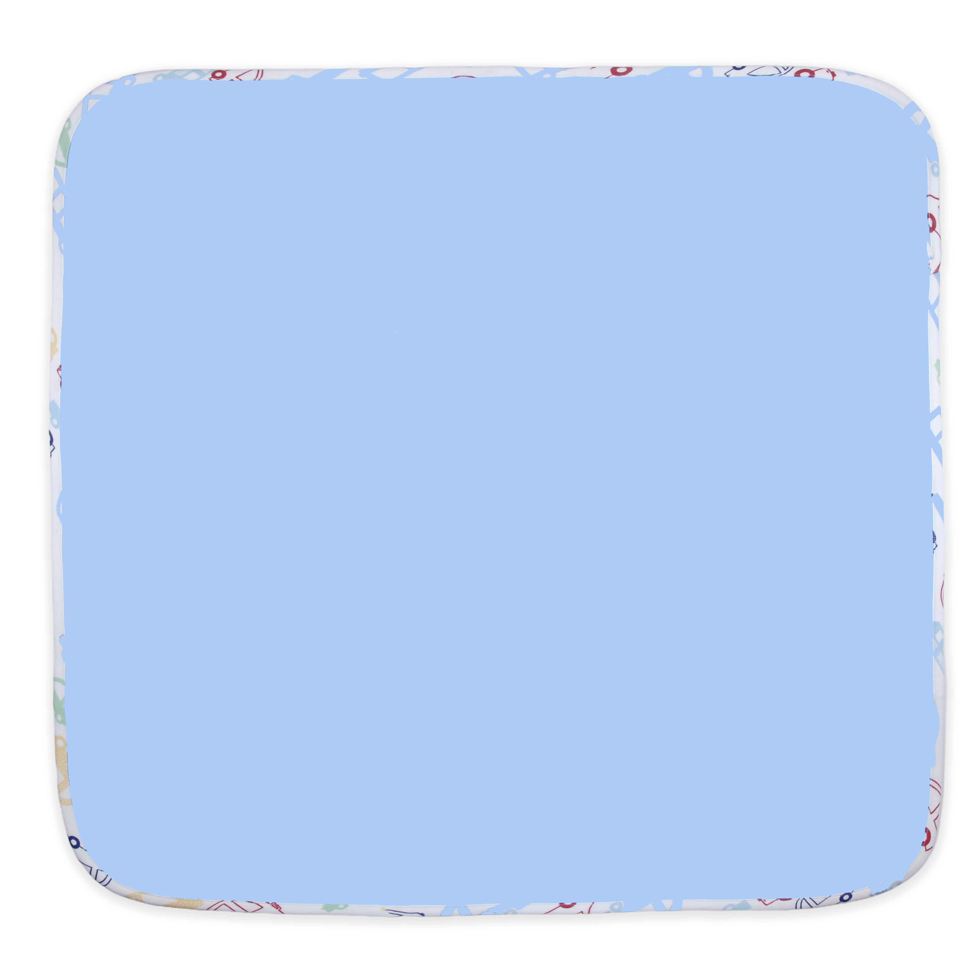 Light blue square mat with colorful border 