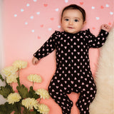 Heart Printed Footie - Baby Girl