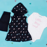Little Miss Sunshine Sleeveless Hoodie, Full sleeved onesie and pants