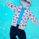 Truck Fleece Hoodie with Full Sleeved Onesie and FleecePants - Baby Boy