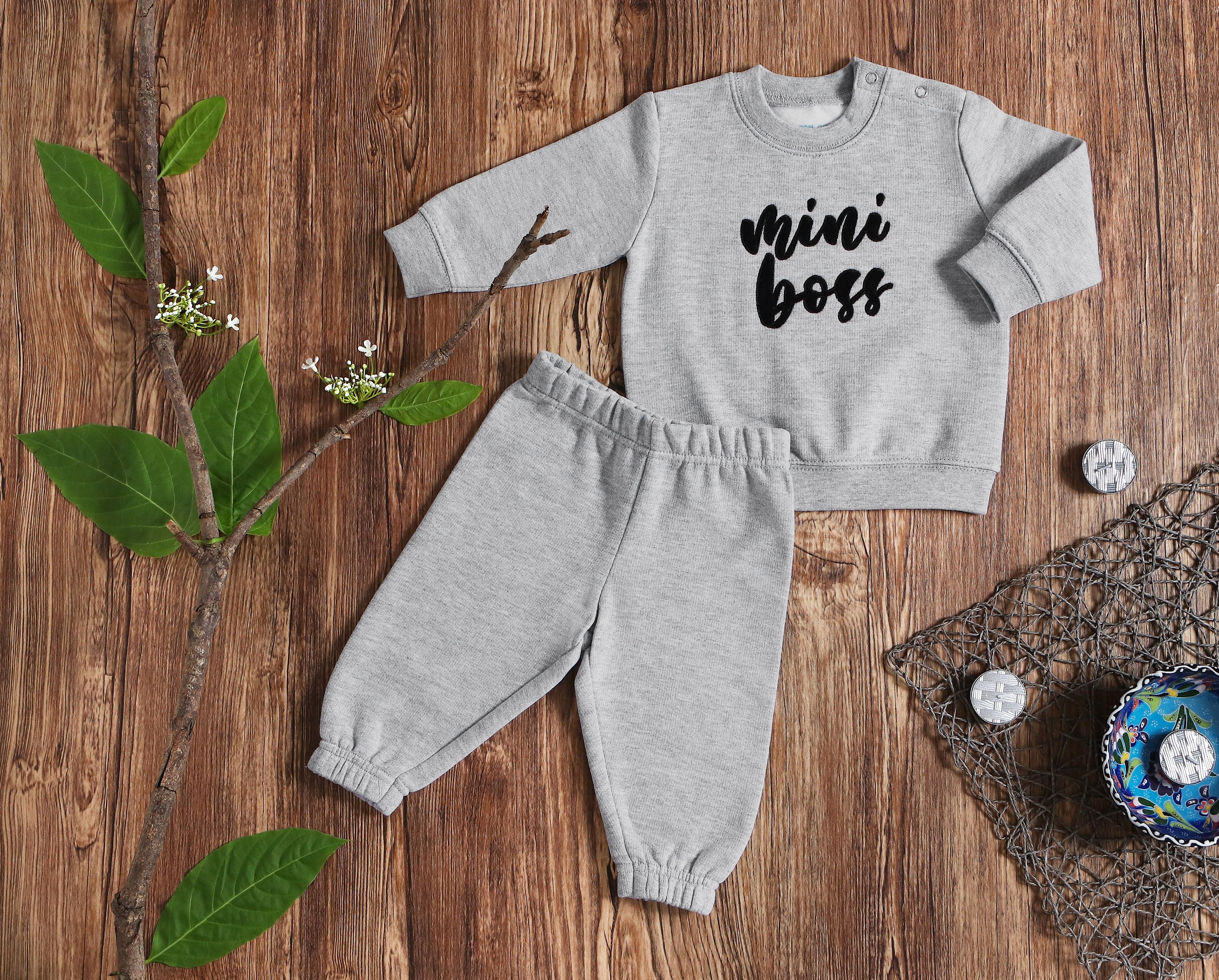 Baby Boy - Full Sleeved Fleece Upper Lower Mini Boss Light Grey - CMB-001B