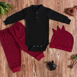 Baby Boy - Full Sleeved Thermal onesie with pants and Dino Cap Wine Red - CMB-002A