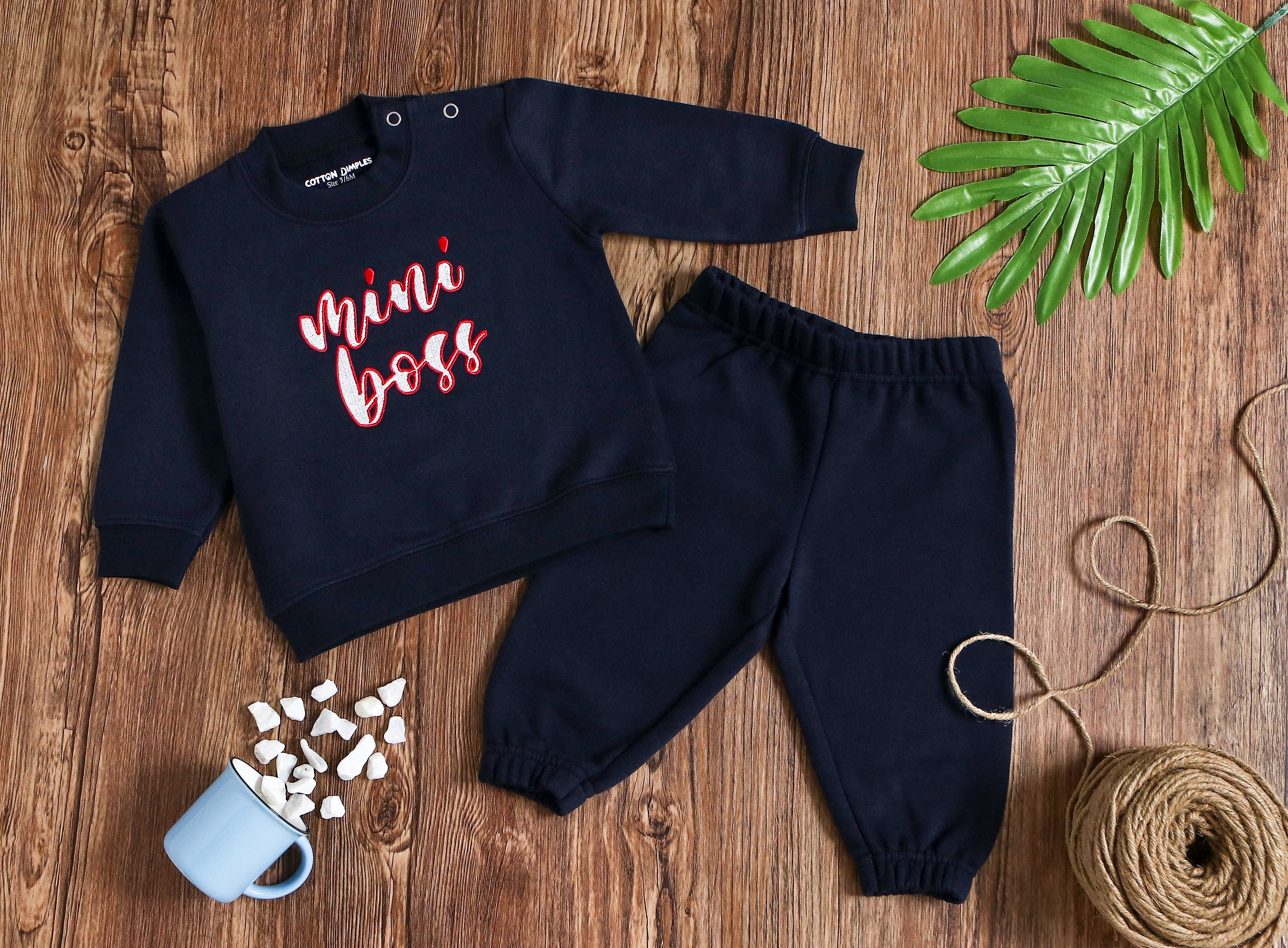 Baby Boy - Full Sleeved Fleece Upper Lower Mini Boss Dark Navy Blue - CMB-001A