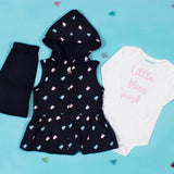Little Miss Sunshine Sleeveless Hoodie, Full sleeved onesie and pants